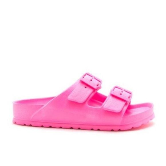 Neon Pink Comfy Double Buckle Sandals - Picture 3 of 9